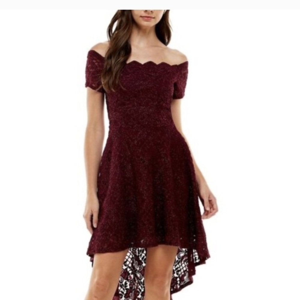 Burgundy Lace/Glitter High/Low Dress Perfect For Homecoming or a formal occasion